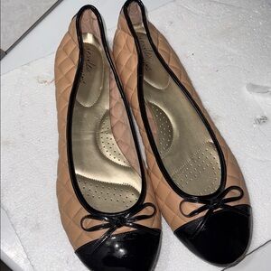 Quilted Nude Ballet Flats with Black Cap Toe